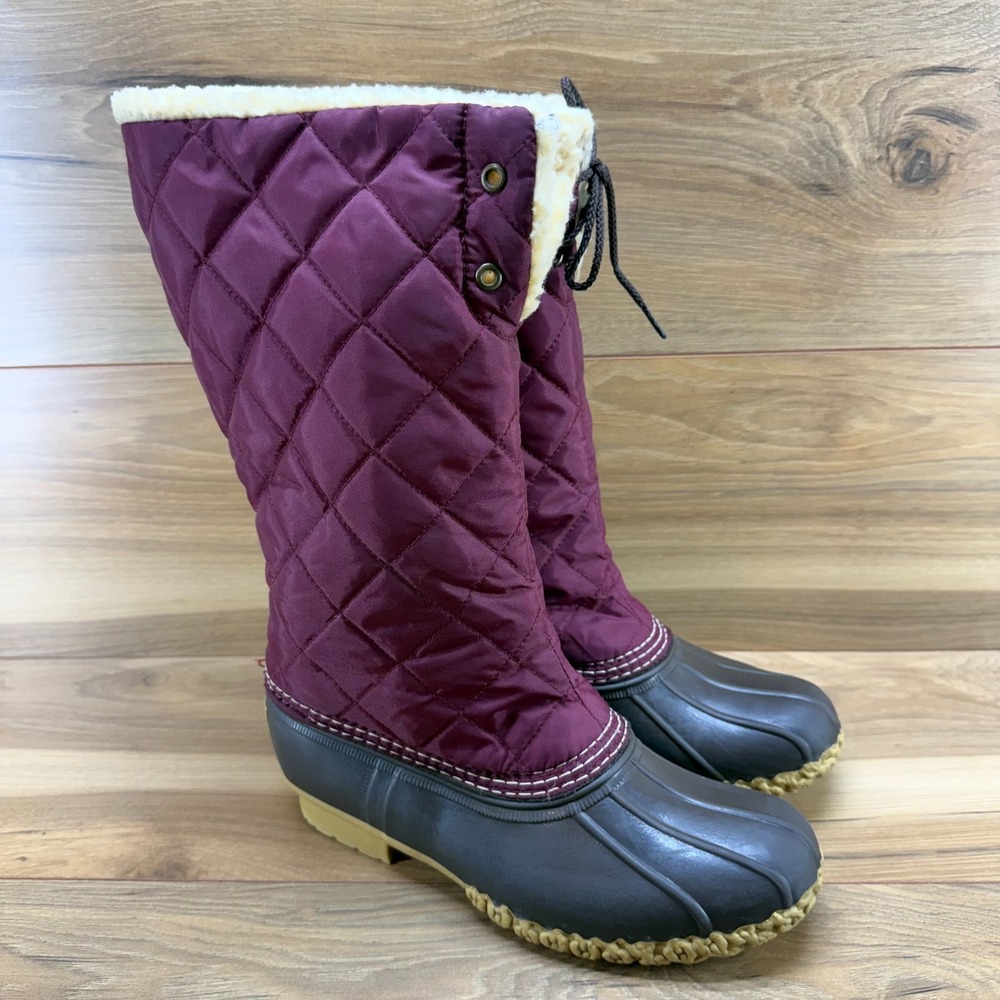 LL Bean Boots Shearling Lined Tall Womens 8 M Quilted Burgundy